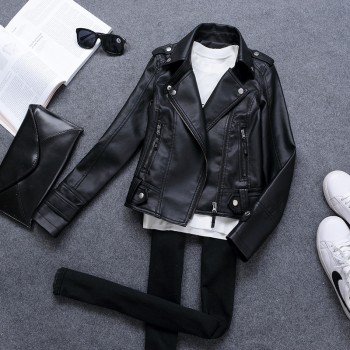 Korean Version of Slim PU Leather Jacket Women's 2021 Spring / Autumn Winter New Motorcycle Leather Short Coat